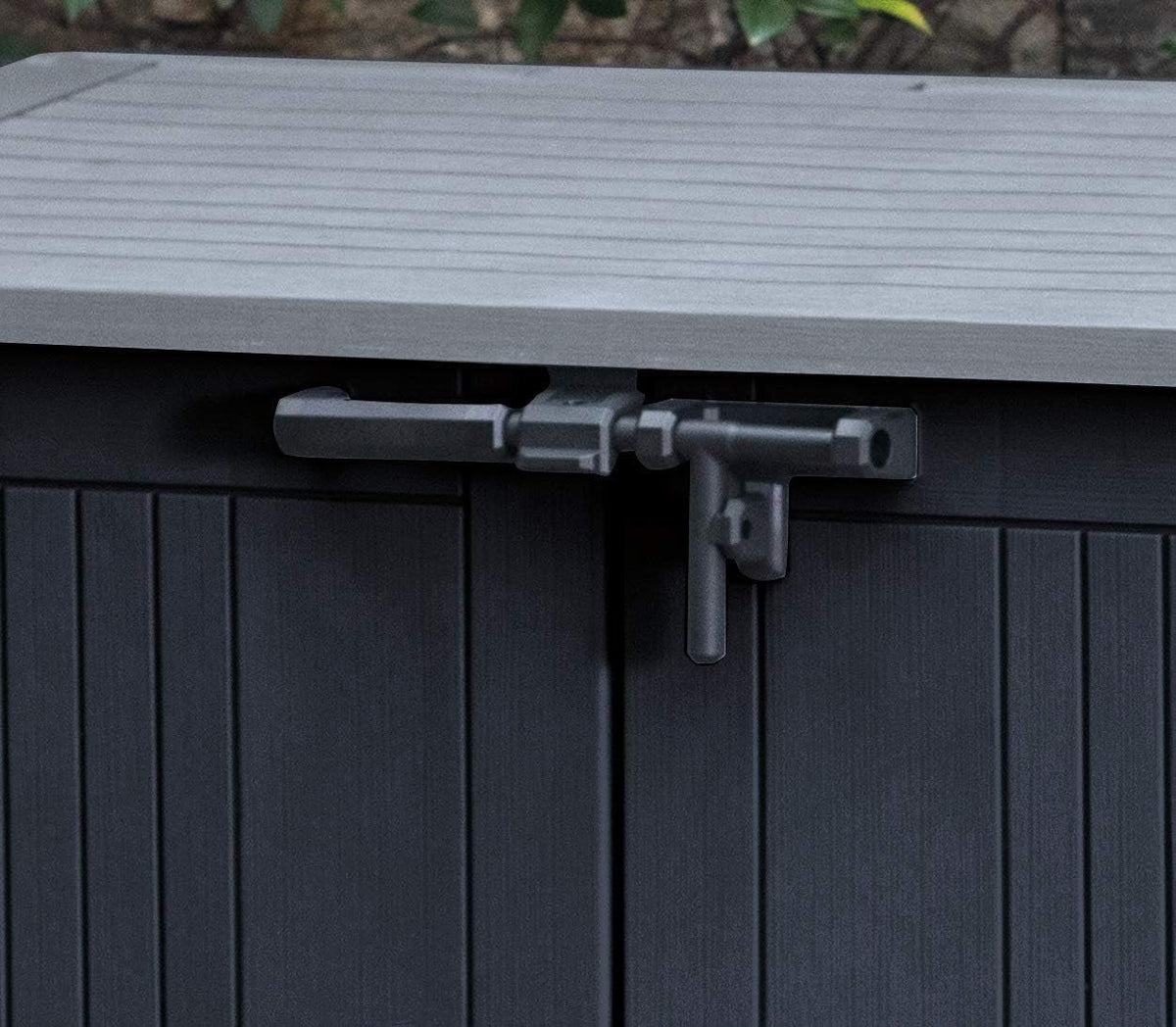 Store It Out Nova Outdoor Garden Storage Shed, 32 X 71.5 X 113.5 Cm, Dark Grey with Light Grey Lid
