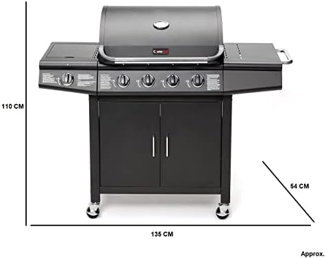 Gas BBQ Grill 5 Burner (4 Main + 1 Side Burner), Outdoor Barbecue with Steel Warming Rack, Temperature Gauge, for Garden & Outdoor Cooking
