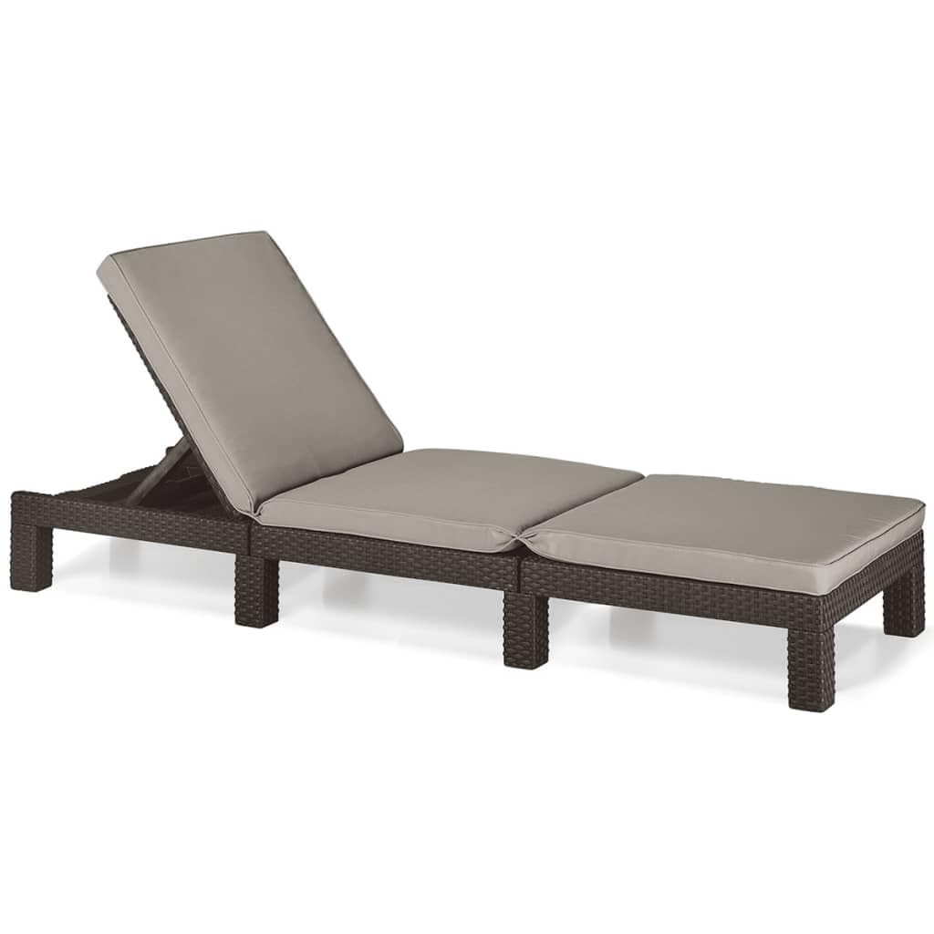 Allibert by Keter" Daytona Deluxe Sun Lounger for Garden, Patio and Balcony with Adjustable Headboard, Grey, including Garden Lounger Cushion, Flat Rattan Look, 195 x 65 x 25.5 cm