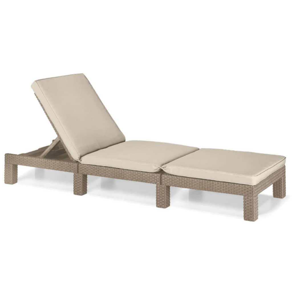 Allibert by Keter" Daytona Deluxe Sun Lounger for Garden, Patio and Balcony with Adjustable Headboard, Grey, including Garden Lounger Cushion, Flat Rattan Look, 195 x 65 x 25.5 cm