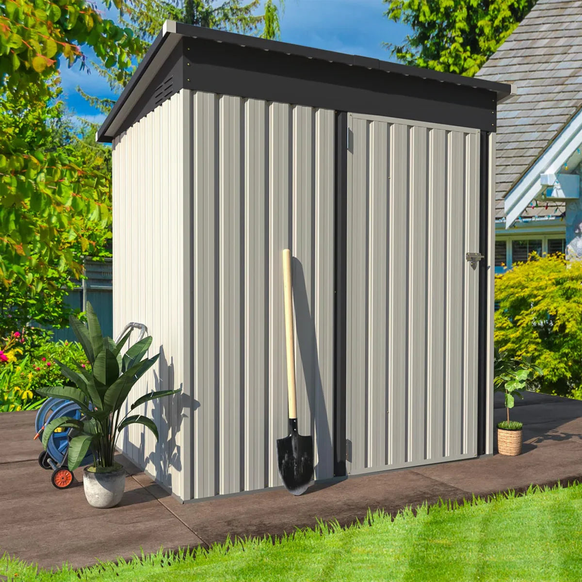 5 Ft. W X 3 Ft. D Metal Lean-To Garden Shed
