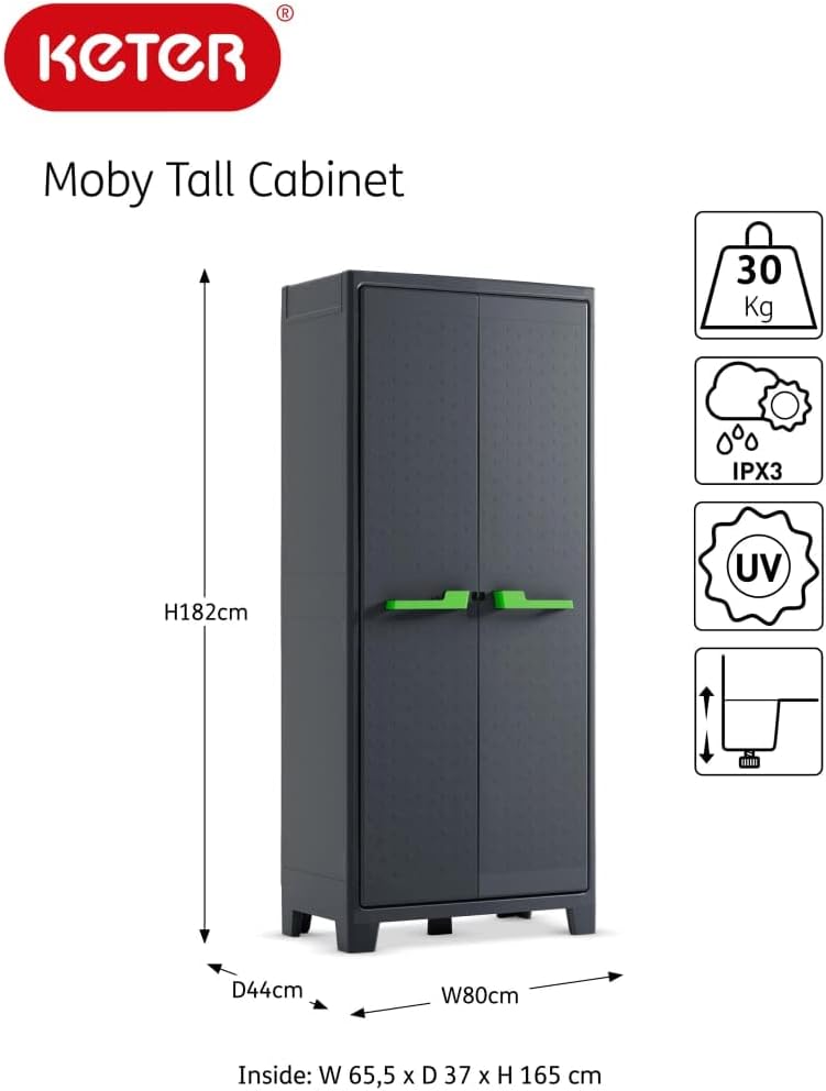 Keter Storage Cabinet with shelves Graphite Grey 182 cm Cupboard Organiser