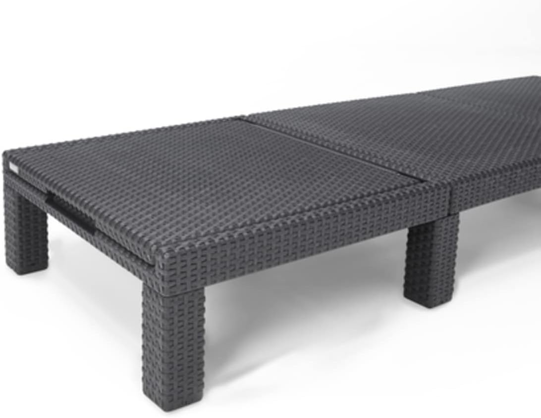 Allibert by Keter" Daytona Deluxe Sun Lounger for Garden, Patio and Balcony with Adjustable Headboard, Grey, including Garden Lounger Cushion, Flat Rattan Look, 195 x 65 x 25.5 cm