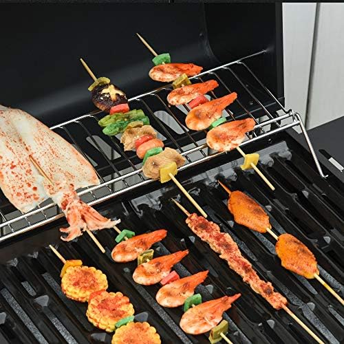 3+1 Burner Gas BBQ Grill, Outdoor Barbecue Trolley with Wheels, Warming Rack, Side Shelves, Storage Cabinet, Built-In Thermometer, for Garden