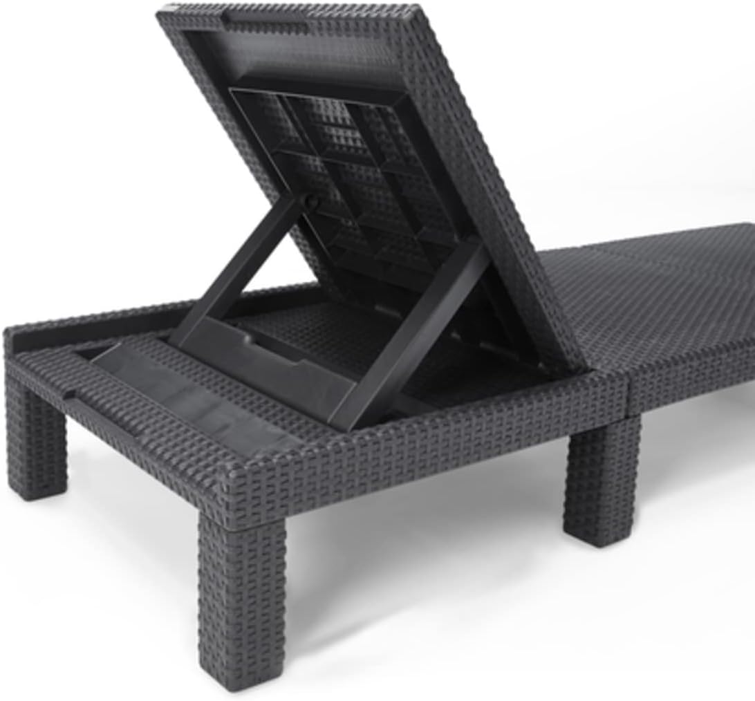 Allibert by Keter" Daytona Deluxe Sun Lounger for Garden, Patio and Balcony with Adjustable Headboard, Grey, including Garden Lounger Cushion, Flat Rattan Look, 195 x 65 x 25.5 cm