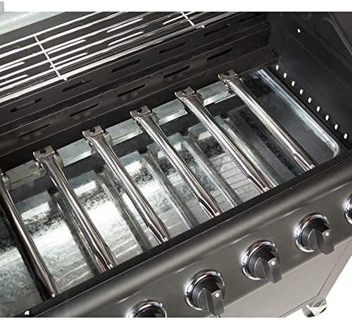 Gas BBQ Grill 7 Burner (6 Main + 1 Side Burner), Outdoor Barbecue with Warming Rack, Side Burner, Temperature Gauge, Weatherproof Cover, Black