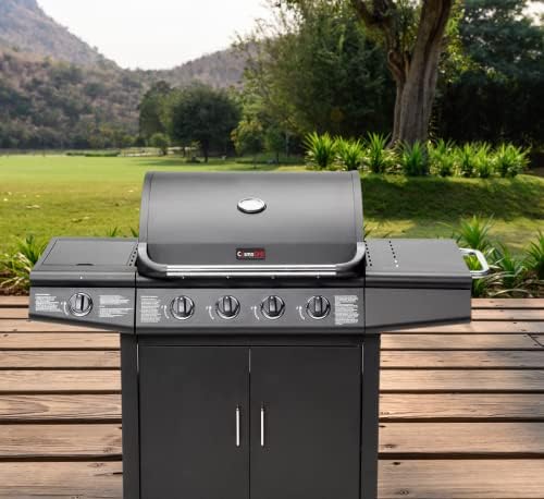 Gas BBQ Grill 5 Burner (4 Main + 1 Side Burner), Outdoor Barbecue with Steel Warming Rack, Temperature Gauge, for Garden & Outdoor Cooking