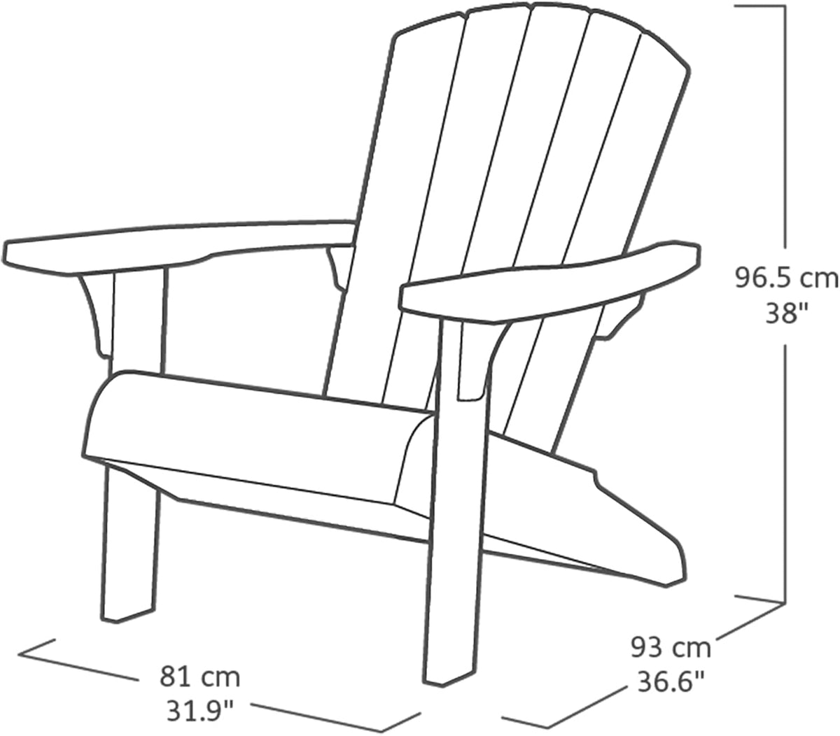 Keter Troy Adirondack Garden Chair – Graphite | Outdoor Wood-Effect Chair | Weatherproof, Durable & Maintenance-Free | Comfortable Deep Seat | Lightweight, Easy Assembly | 160kg Load Capacity