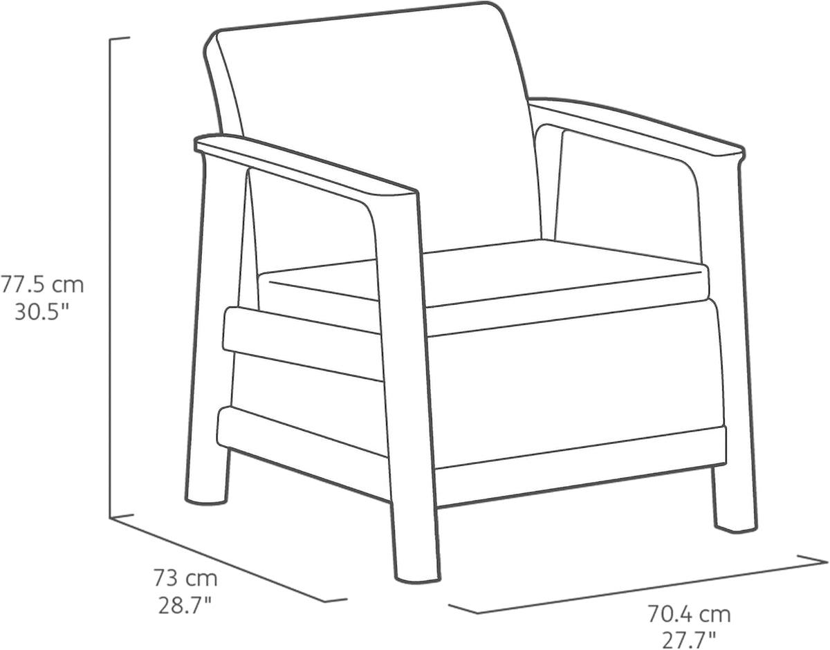 Keter Scandi Linea Balcony Furniture Set - Grey | Outdoor Armchairs & Storage Coffee Table | Weather-Resistant Patio Furniture