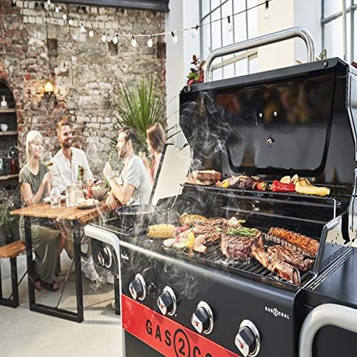 Hybrid Gas BBQ Grill, Outdoor Barbecue, Black, 61 × 24 × 46 cm