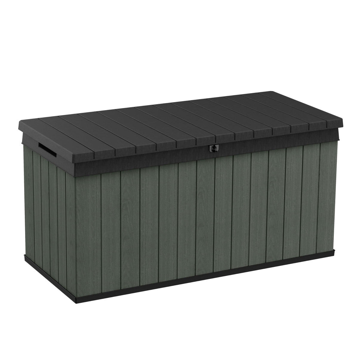 Keter Darwin 454L Outdoor Storage Box – Grey | Lockable Weatherproof Garden Deck Box & Bench | Evotech™ Wood-Effect Composite | Hydraulic Lid | Seats 2 Adults | Durable, Maintenance-Free Construction
