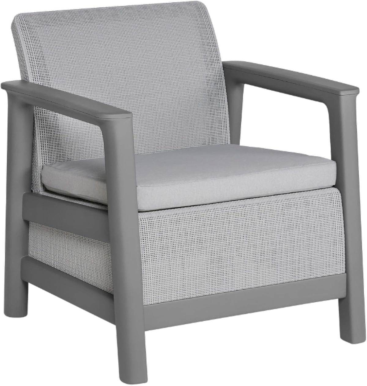 Keter Scandi Linea Balcony Furniture Set - Grey | Outdoor Armchairs & Storage Coffee Table | Weather-Resistant Patio Furniture