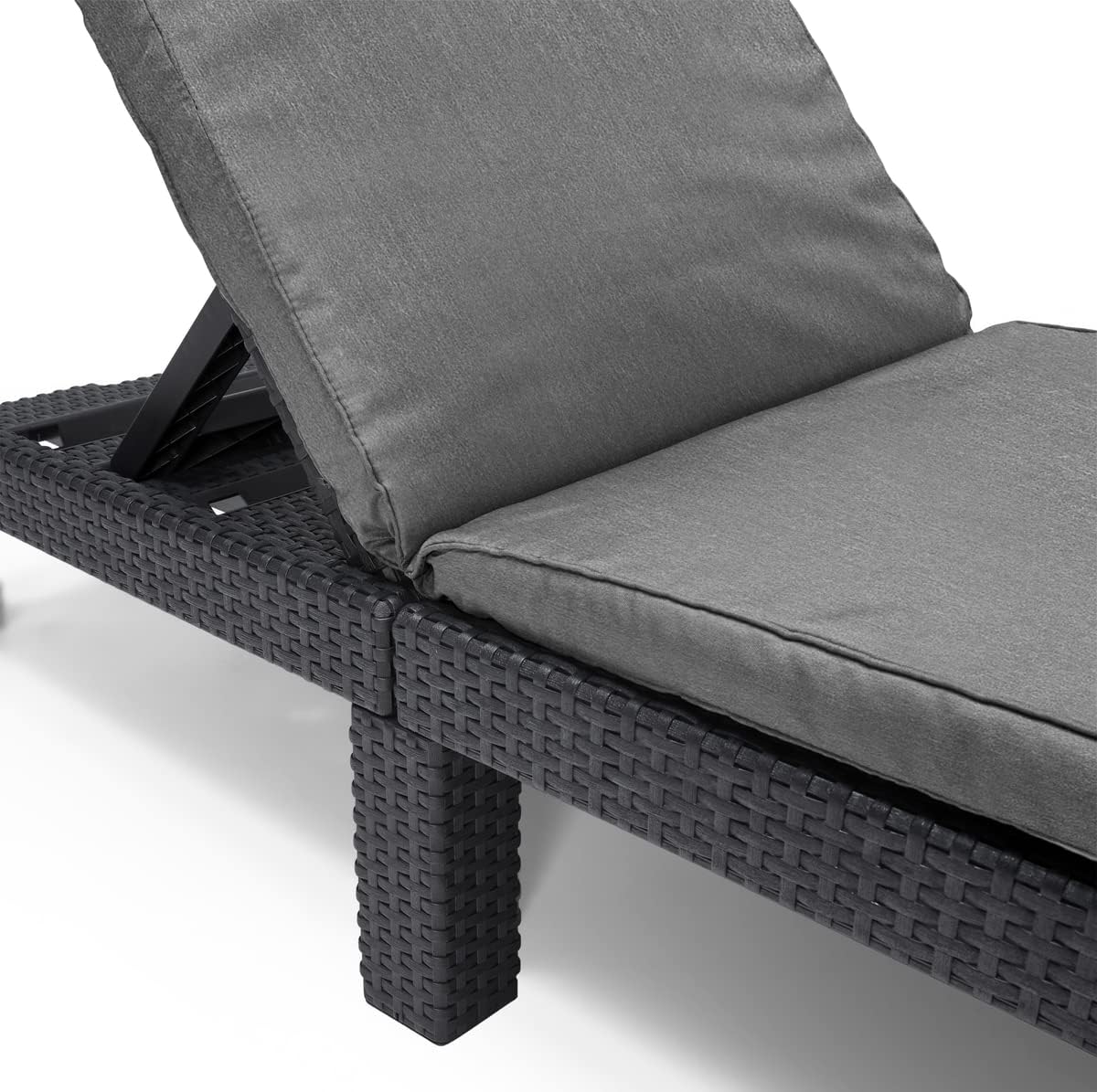 Allibert by Keter" Daytona Deluxe Sun Lounger for Garden, Patio and Balcony with Adjustable Headboard, Grey, including Garden Lounger Cushion, Flat Rattan Look, 195 x 65 x 25.5 cm