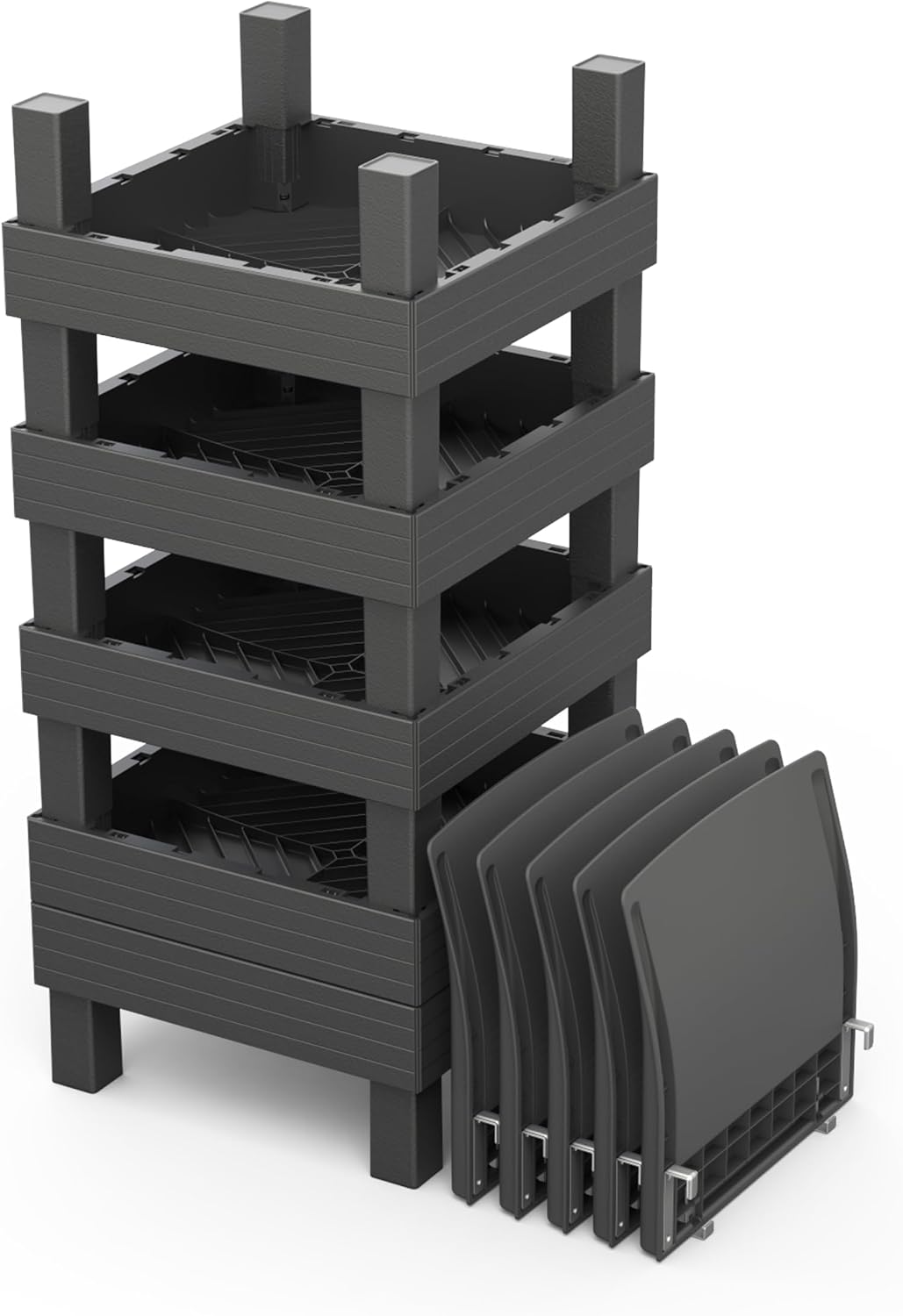 Keter Elements 2 Seater 100% recycled Outdoor Garden Furniture Modular Balcony Set - Graphite with Grey Cushions Fade Free | All Weather Resistant | Easy Clean | Zero Maintenance
