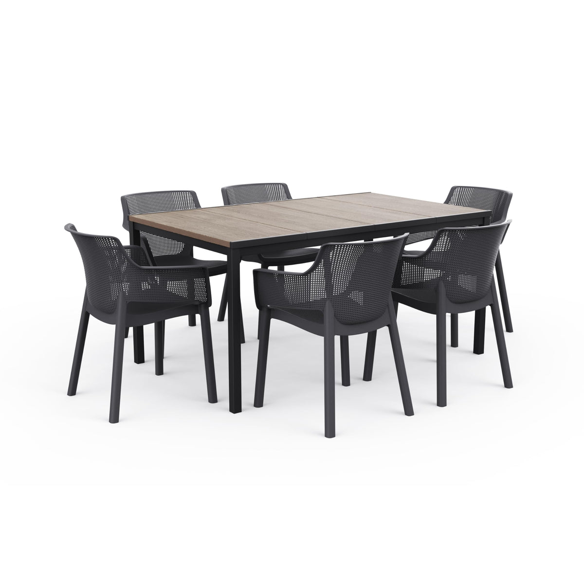 Keter Porto Outdoor Dining Table | Seats 6 People | 160cm Length | Signature Wood-Look Finish | Weatherproof & Durable Steel Frame | Low Maintenance | Pairs Chairs