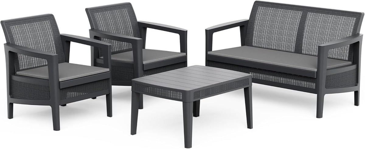 Keter Atlas Linea 4-Seater Outdoor Lounge Set – Graphite | Modern Weatherproof Garden Furniture with Easy No-Tool Assembly