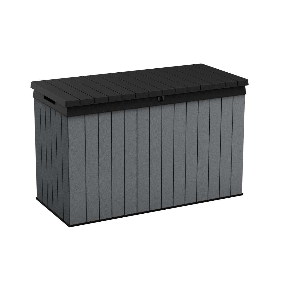 Keter Darwin 454L Outdoor Storage Box – Grey | Lockable Weatherproof Garden Deck Box & Bench | Evotech™ Wood-Effect Composite | Hydraulic Lid | Seats 2 Adults | Durable, Maintenance-Free Construction