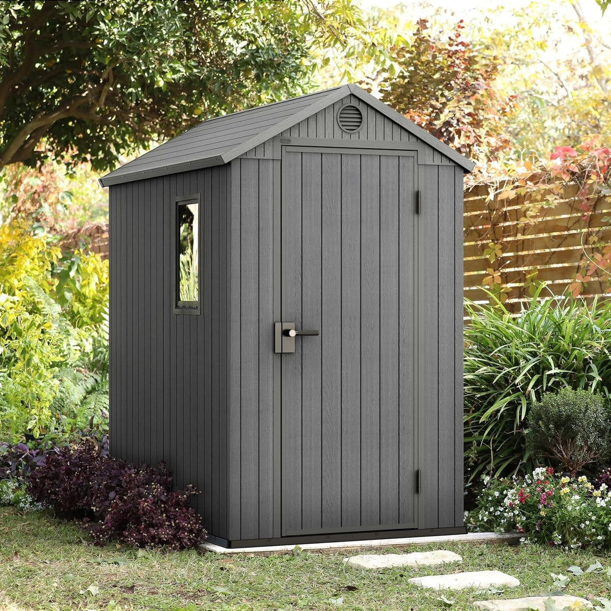 Darwin Outdoor Apex Single Door Garden Storage Shed 6 X 4Ft Grey Wood Look and Feel | Fade Free | All Weather Resistant