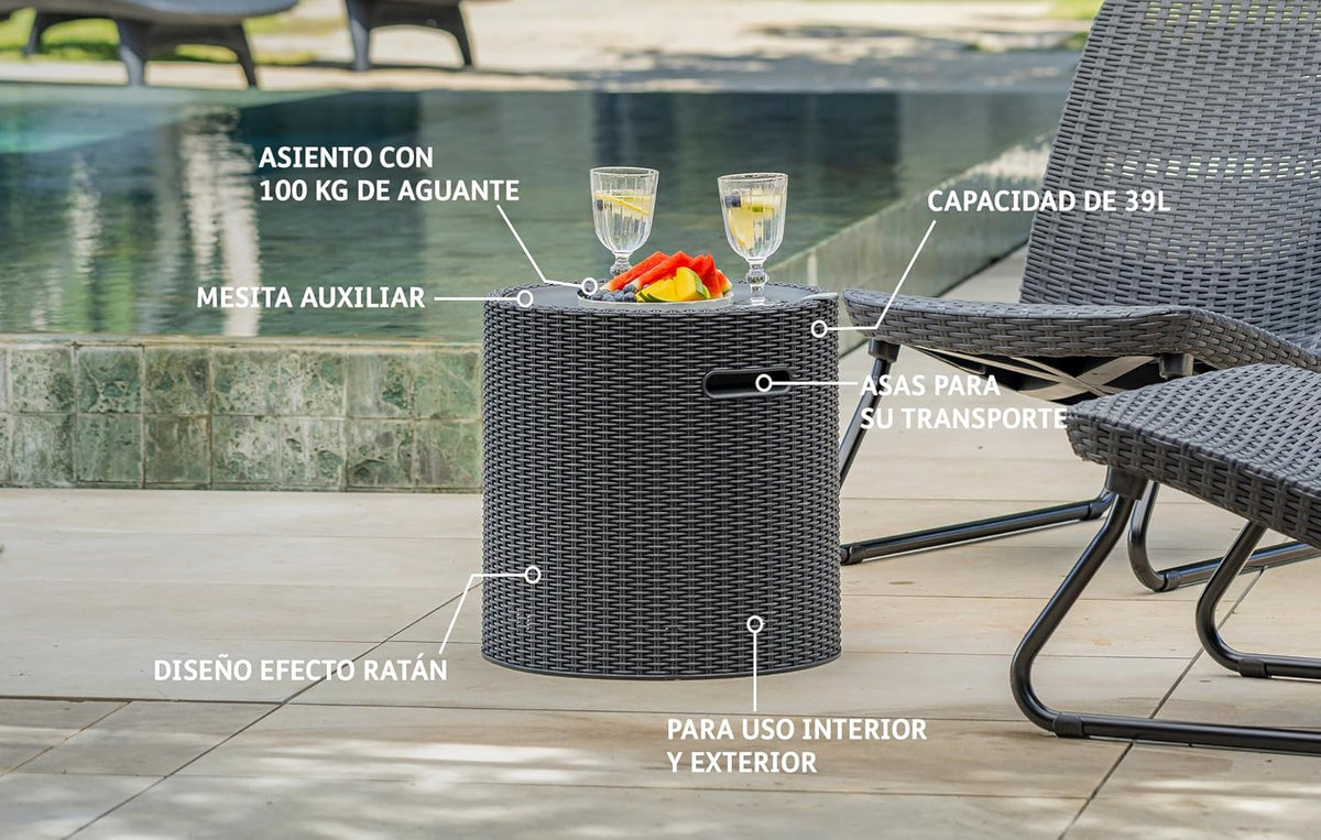 Keter, Cool Stool Garden Cooler Table, Brown, Capacity 39 Litres