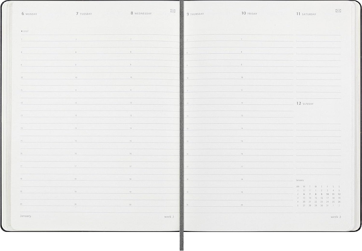 Moleskine Weekly Smart Planner PRO 12 Months 2025, Smart Planner PRO, Agenda 2025, Elastic Closure, Black Colour, Size Extra Large 19 x 25