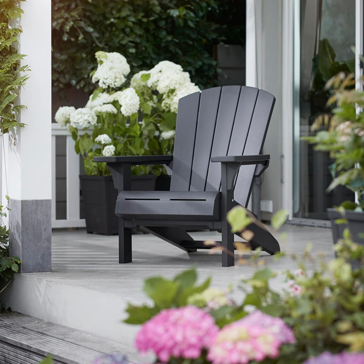Keter Troy Adirondack Garden Chair – Graphite | Outdoor Wood-Effect Chair | Weatherproof, Durable & Maintenance-Free | Comfortable Deep Seat | Lightweight, Easy Assembly | 160kg Load Capacity