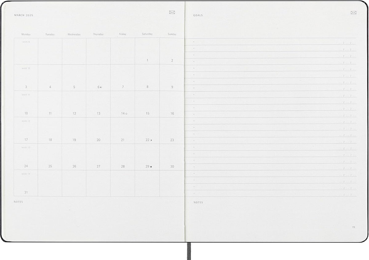 Moleskine Weekly Smart Planner PRO 12 Months 2025, Smart Planner PRO, Agenda 2025, Elastic Closure, Black Colour, Size Extra Large 19 x 25