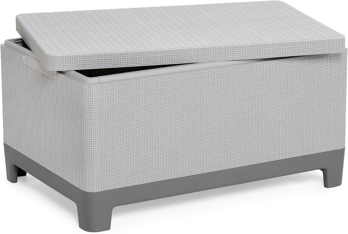 Keter Scandi Linea Balcony Furniture Set - Grey | Outdoor Armchairs & Storage Coffee Table | Weather-Resistant Patio Furniture