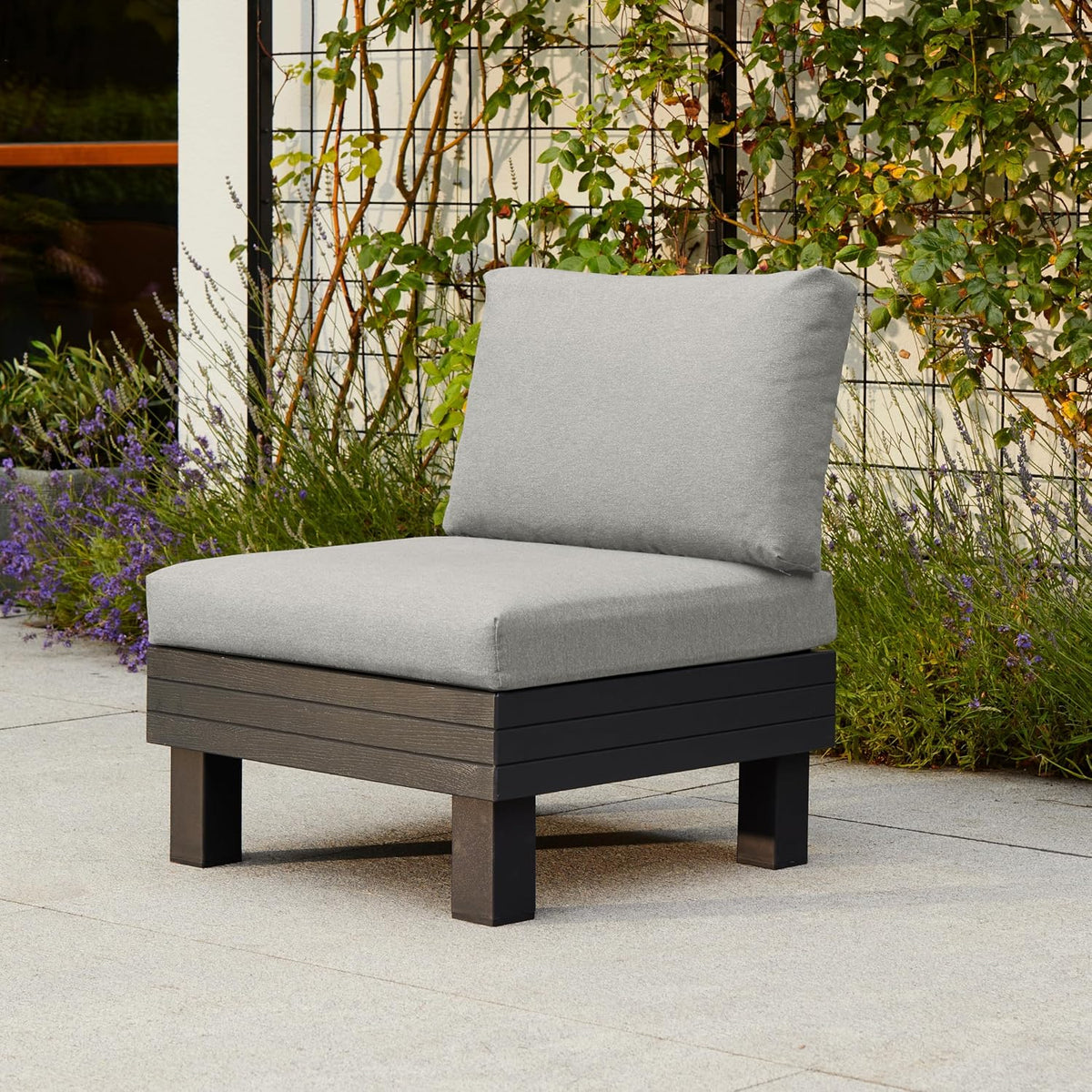 Keter Elements 2 Seater 100% recycled Outdoor Garden Furniture Modular Balcony Set - Graphite with Grey Cushions Fade Free | All Weather Resistant | Easy Clean | Zero Maintenance