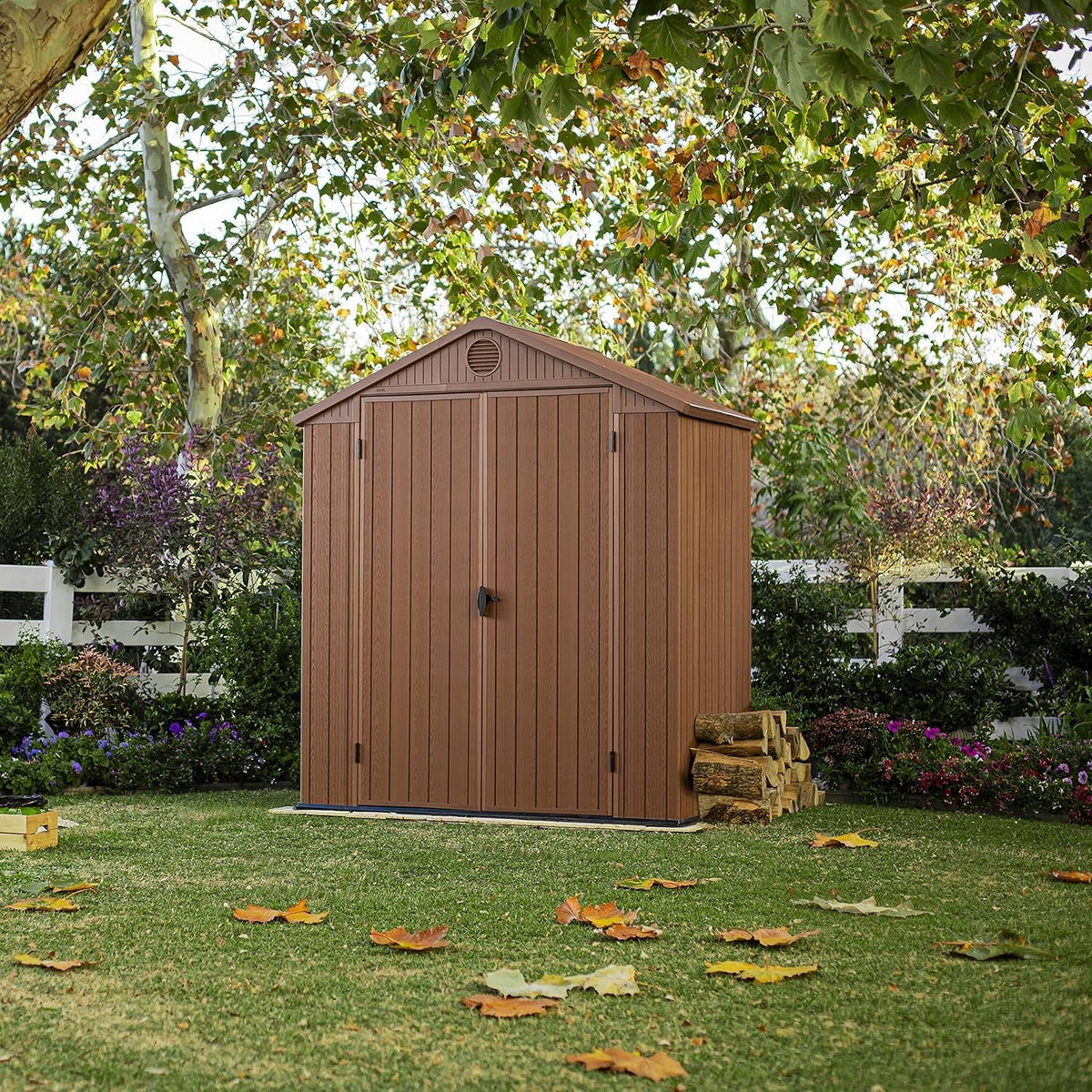 Darwin Outdoor Apex Double Door Garden Storage Shed 6 X 4Ft Brown Wood Look and Feel