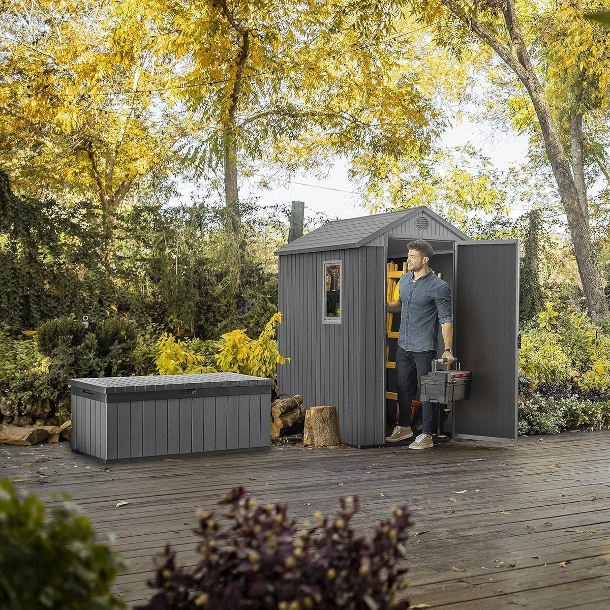 Darwin Outdoor Apex Single Door Garden Storage Shed 6 X 4Ft Grey Wood Look and Feel | Fade Free | All Weather Resistant
