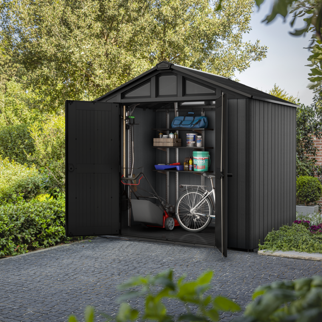 Keter Stronghold 8x6 ft. Resin Outdoor Storage Shed, Gray Wood-Look