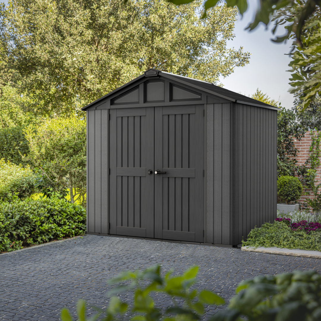 Keter Stronghold 8x6 ft. Resin Outdoor Storage Shed, Gray Wood-Look